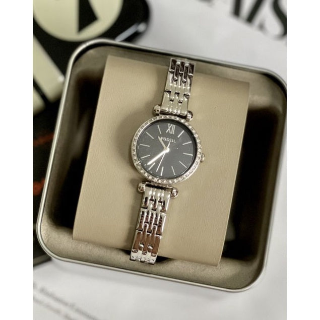 Fossil Tillie BQ3501 Mini Three-Hand Silver-Tone Stainless Steel Black Dial Women's Watch