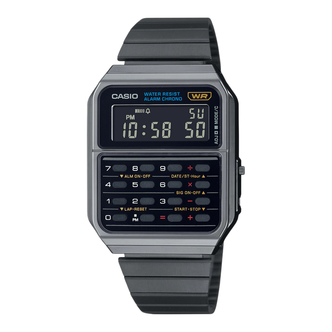 Casio Vintage Calculator Black IP Plated Gun Metal Bracelet CA-500WEGG-1B Men's & Women’s Watch