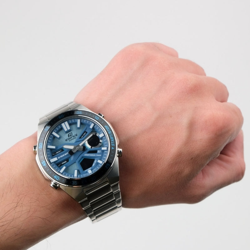 Casio EFV-C110D-2B Edifice Analog Digital Blue Dial Stainless Steel Mens Watch