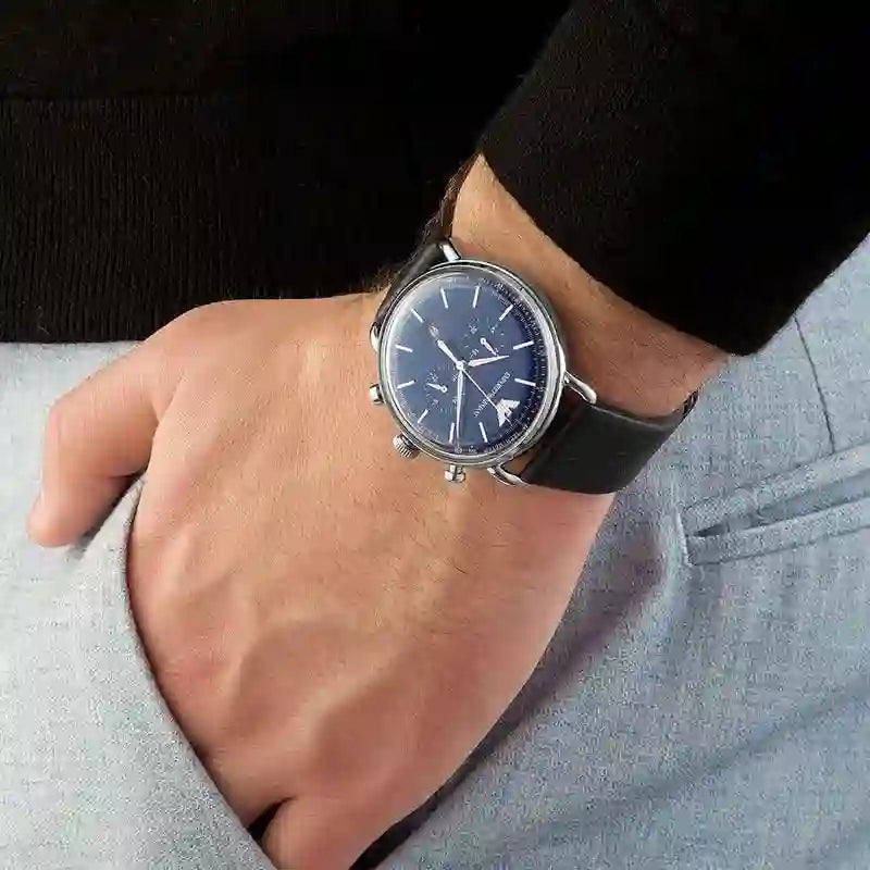 Emporio Armani AR11105 Blue Chronograph Dial Blue Leather Strap Men's Watch