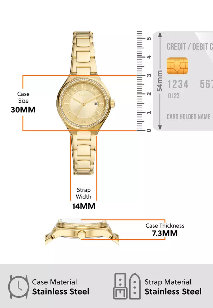 Fossil Eevie BQ3801 Three-Hand Date Gold Tone Stainless Steel Women’s Watch