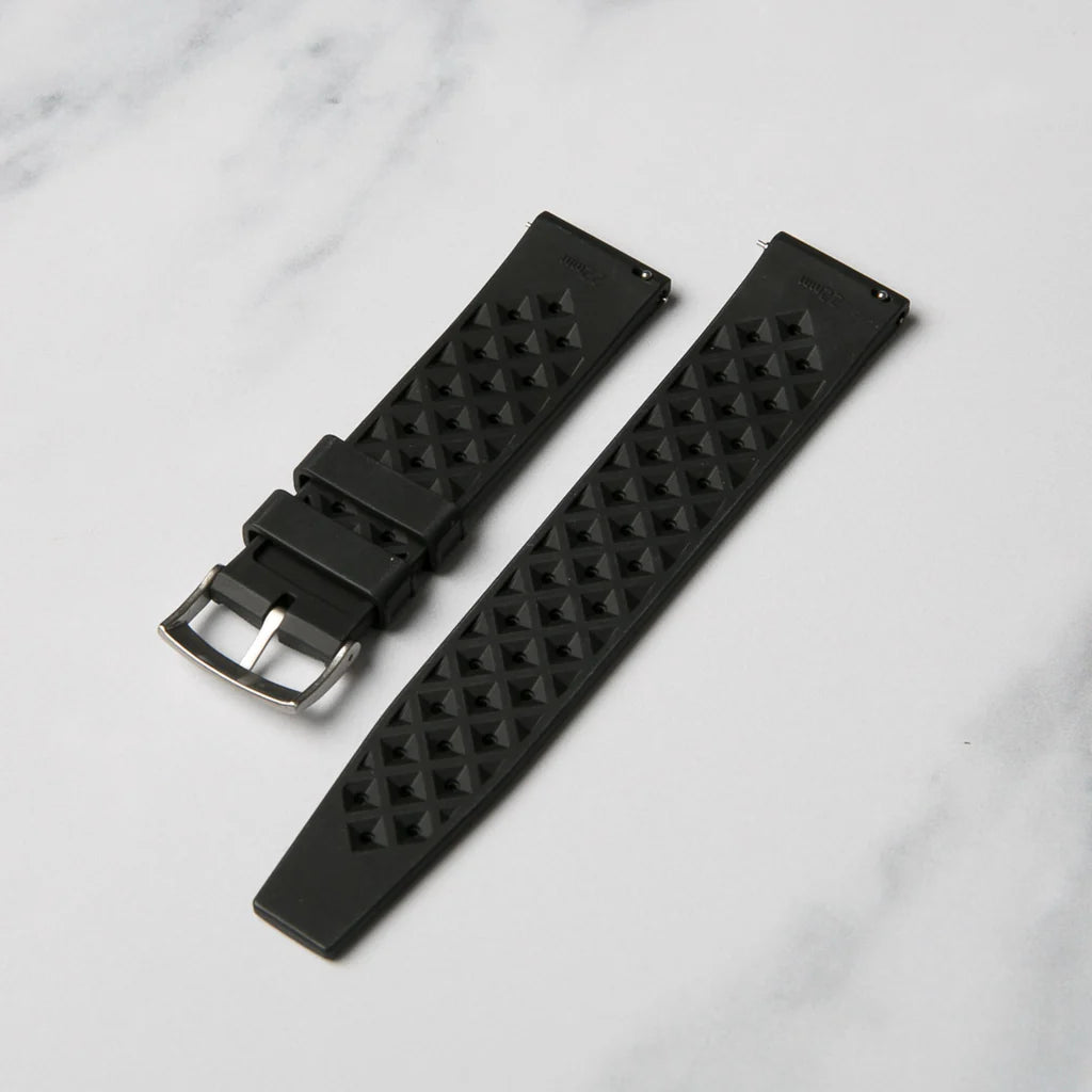 22mm Black Premium-Grade Vulcanized Tropic Rubber Watch Strap For Seiko Divers and other Divers Waterproof