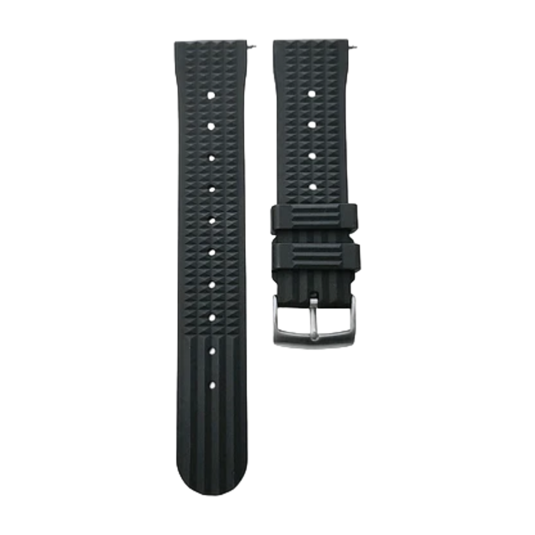 20mm Black Premium Grade Fluoro Vulcanized Waffle Type Watch Rubber Strap Quick Release FKM Watch Band For Men’s Seiko, Citizen, Orient and Other Diver’s Watch Replacement Strap