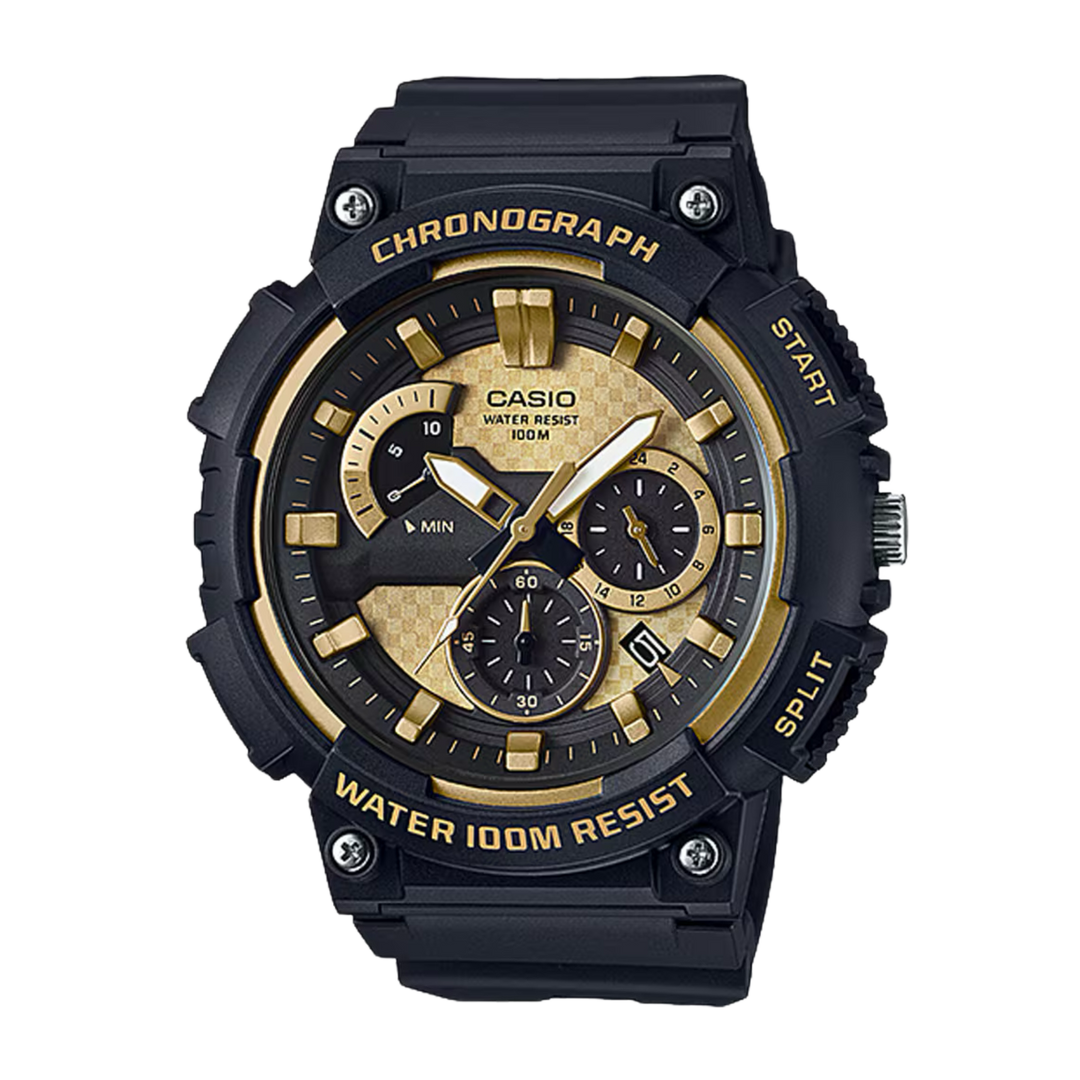 CASIO MCW-200H-9AV Retrograde Chronograph Black Gold ANALOG Men's Watch
