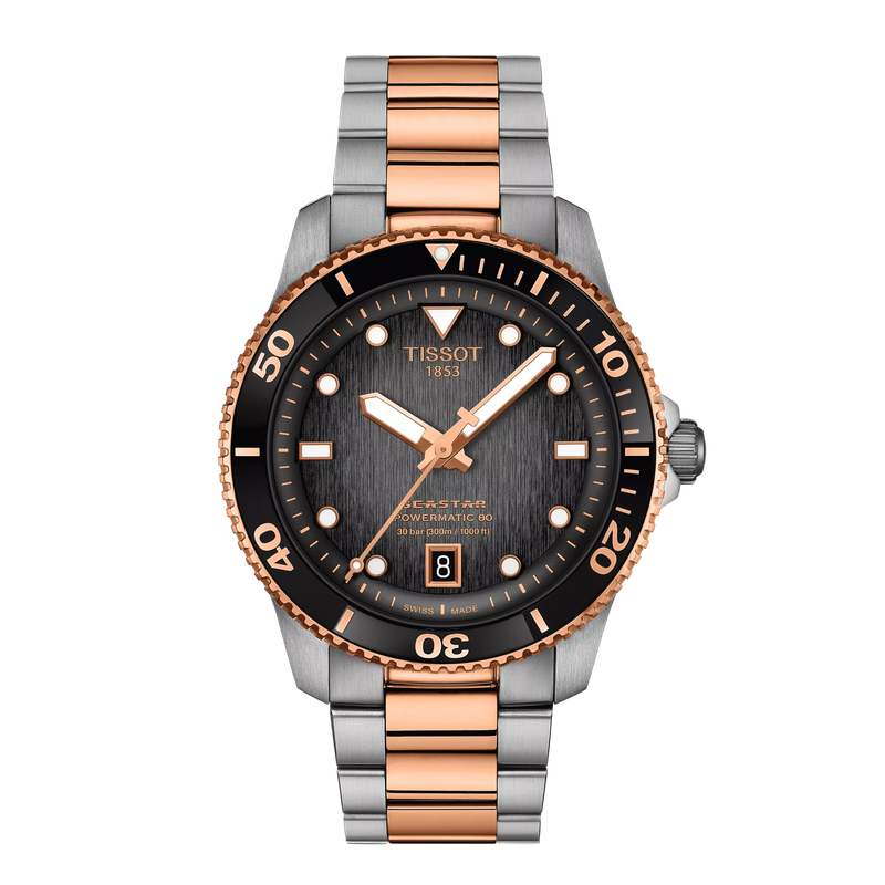 Tissot T1208072205101 Seastar 1000 Powermatic 80 40mm Black Dial Two Tone Stainless Steel Bracelet Men's Watch