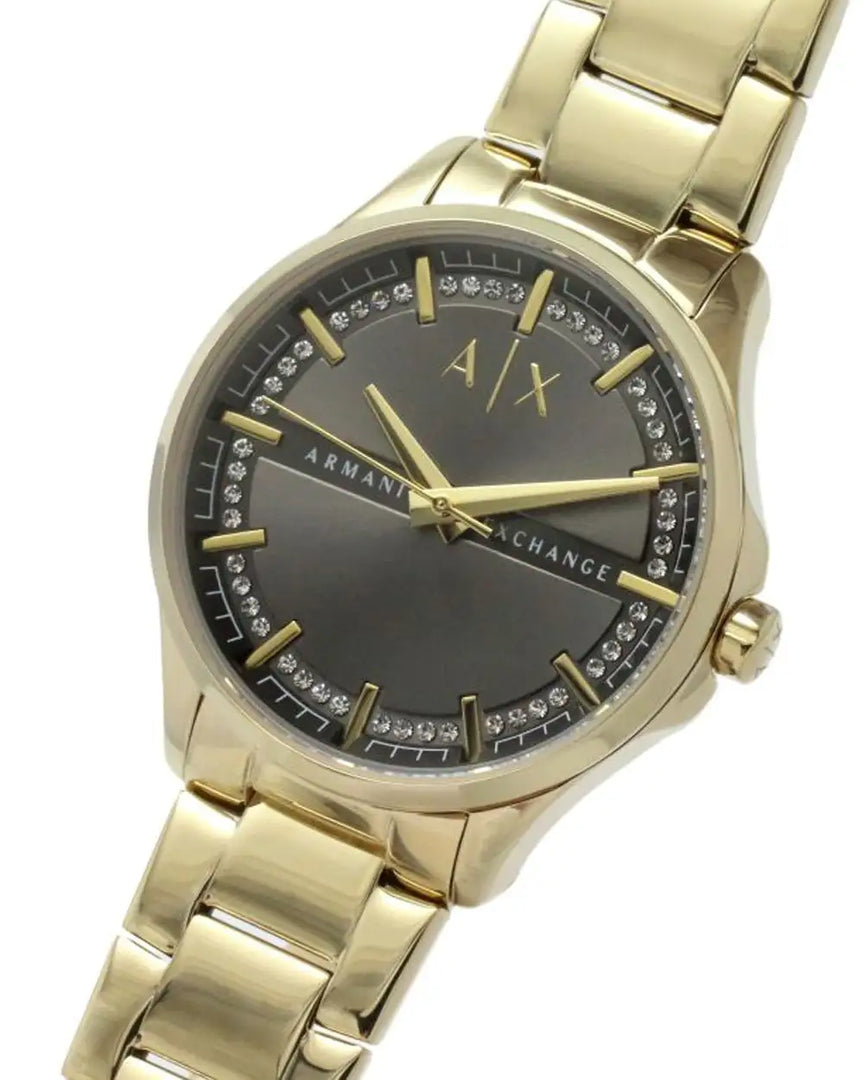 Armani Exchange AX5257 Gray Crystal Set Dial Gold Stainless Steel Bracelet Women's Watch