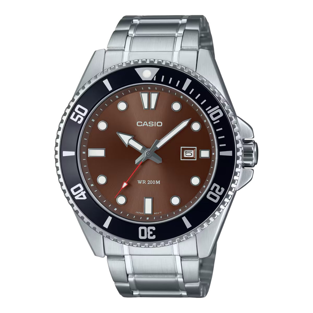 Casio Standard Duro Diver ‘New’ MDV-107D-5AV Analogue Quartz Stainless Steel Strap ‘Chocolate Brown’ Dial Men's Watch