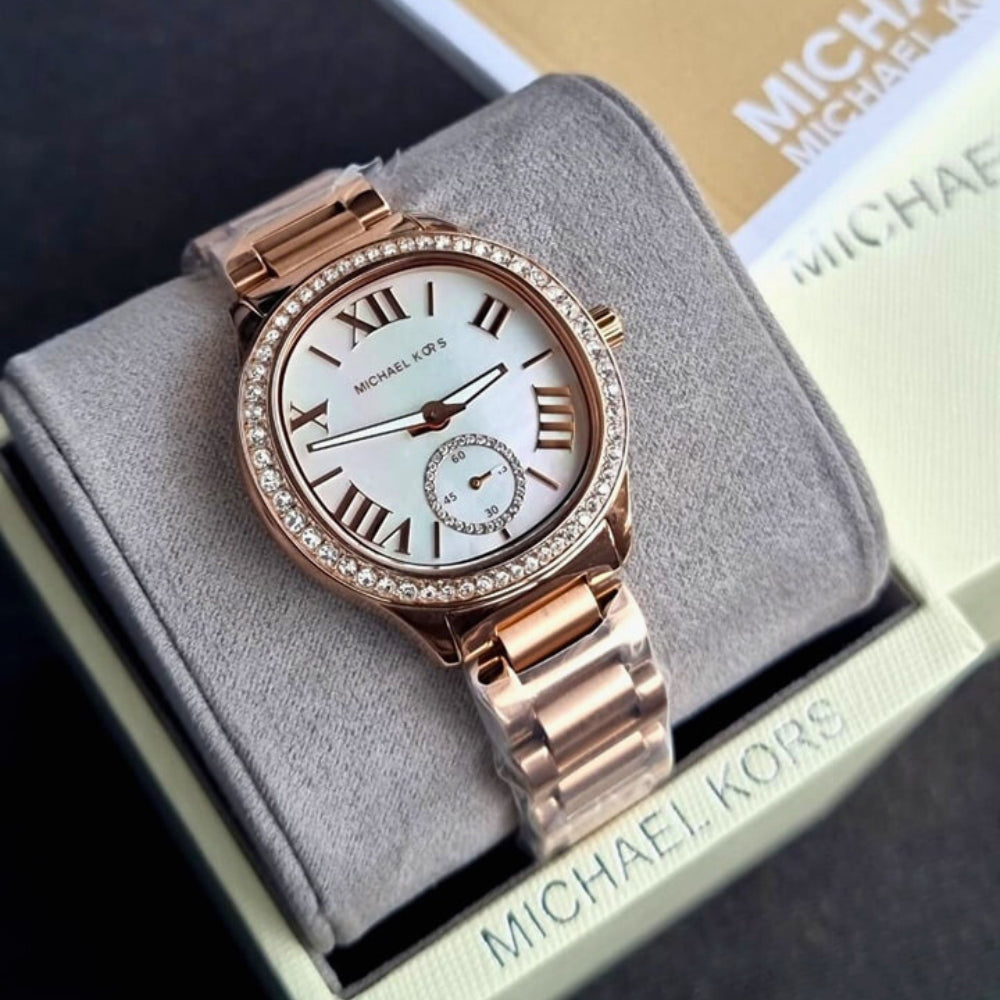 Michael Kors Rose Gold Watch Crystal Bezel Roman Numerals Mother of Pearl Dial Michael Kors Camille Chronograph Mother of Pearl Dial Rose  main image 2