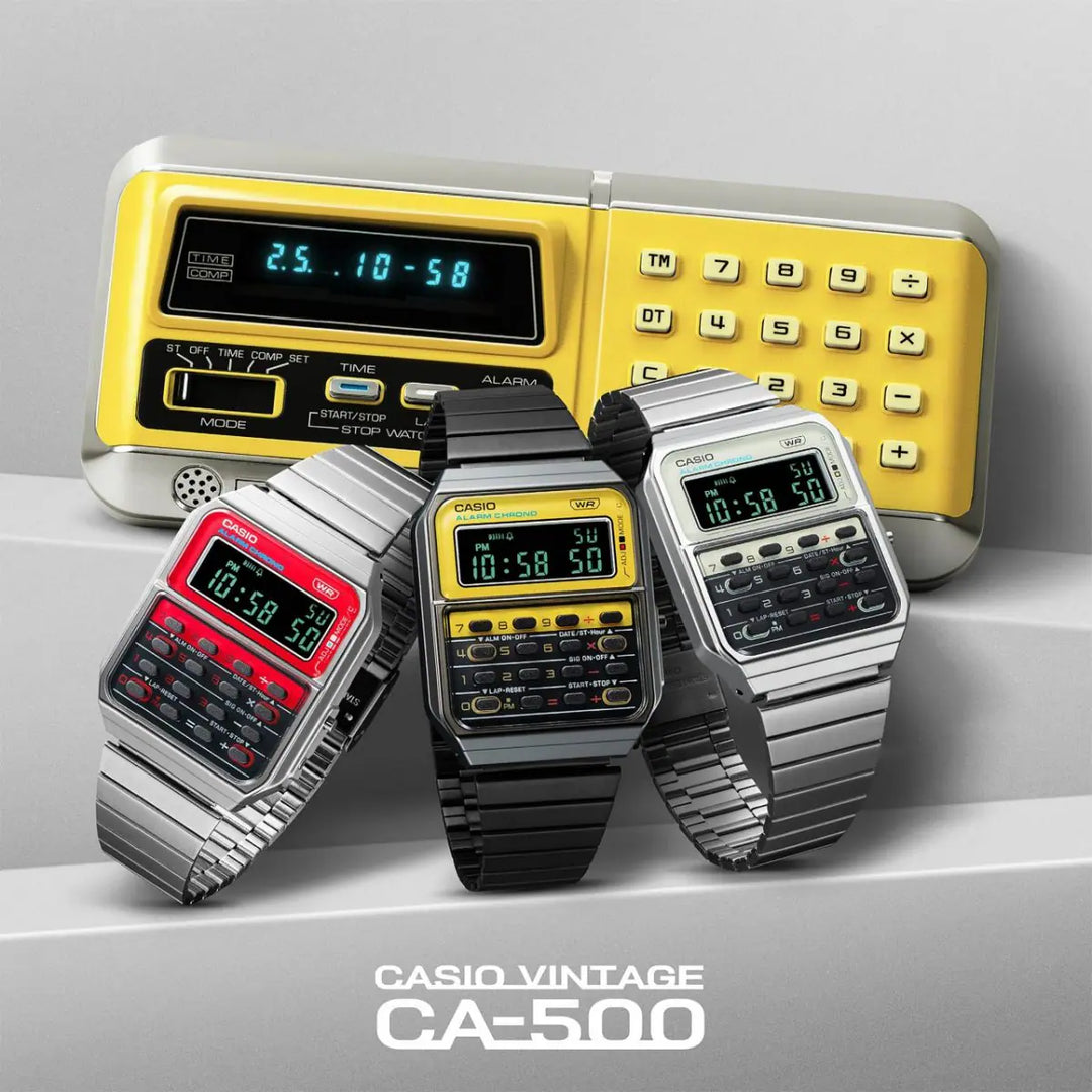 Casio Vintage Calculator Red / Stainless Steel Bracelet CA-500WE-4B Men's Watch