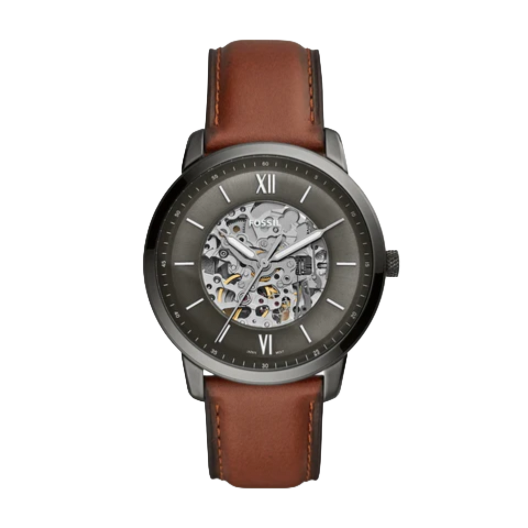 Fossil ME3181 Townsman Automatic Amber Open Heart Dial Brown Leather Strap Men's Watch