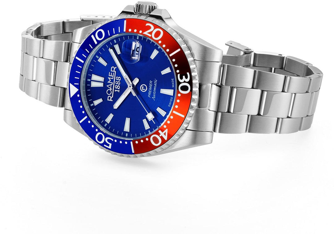 Roamer 986983 41 45 20 Premier Automatic 42mm Blue Dial Stainless Steel Bracelet Men's Watch