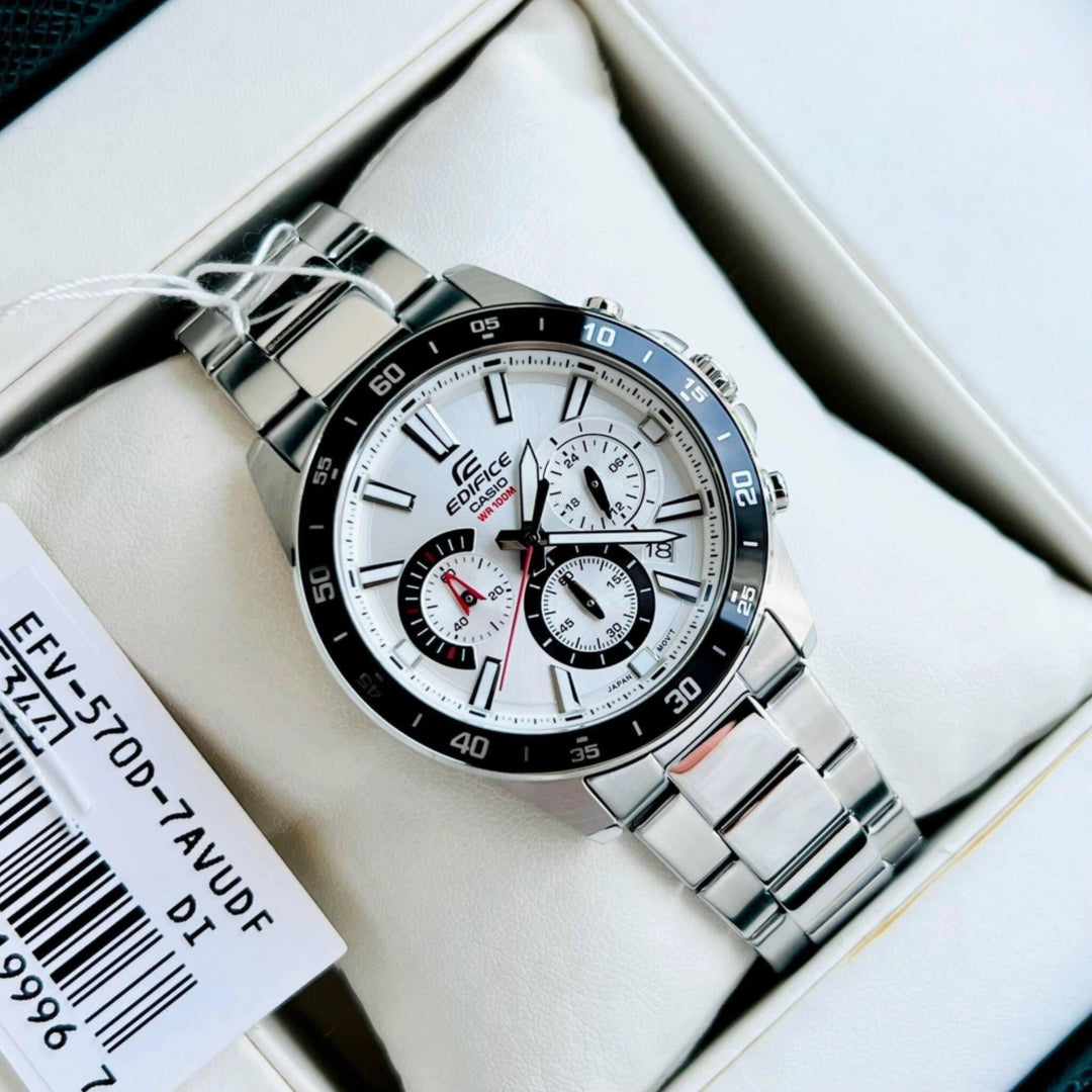 Casio EFV-570D-7AVUDF Edifice Standard Chronograph Stainless Steel White Dial Mens Watch