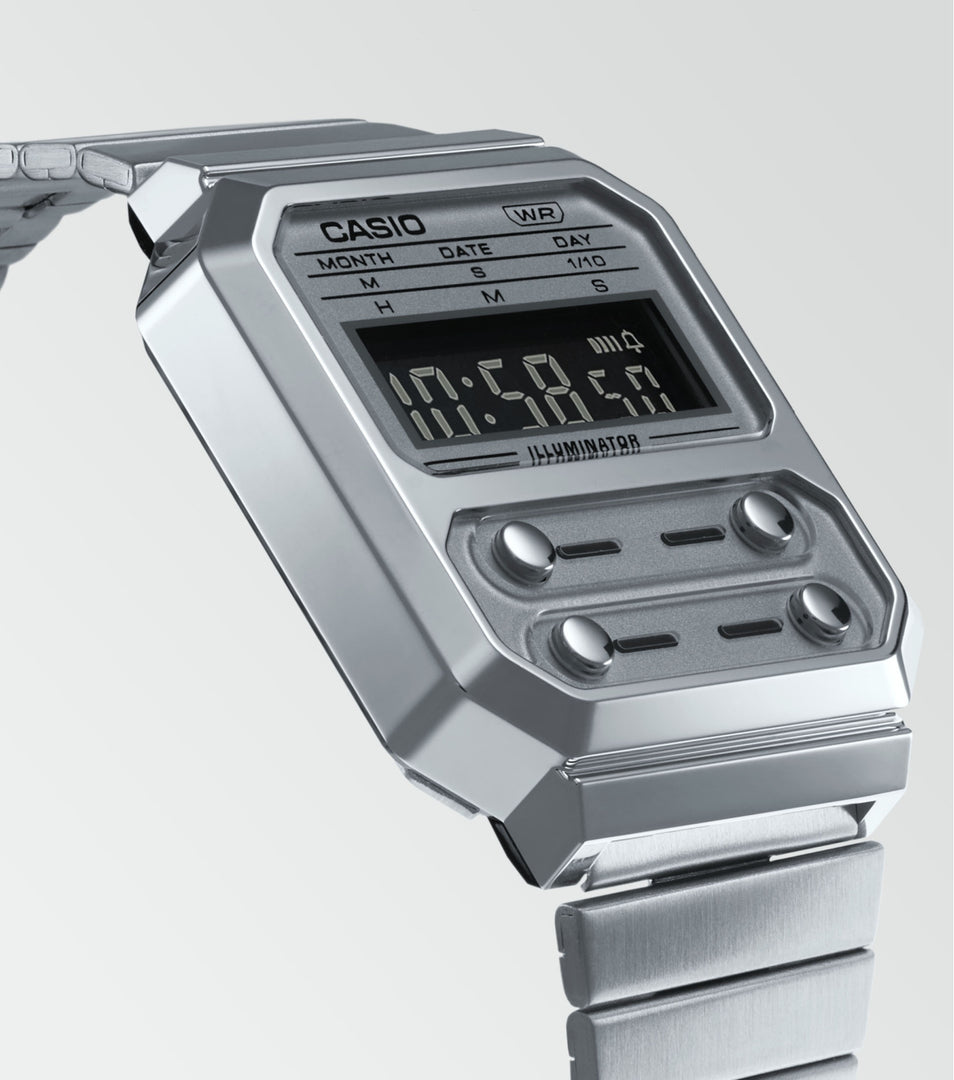 Casio Vintage A100WE-7BEF Collection Vintage Stainless Steel Digital Men's Watch