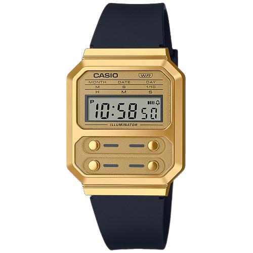 Casio Vintage A100WEFG-9AEF Vintage Gold Resin Case Black Strap Men's & Women's Watch