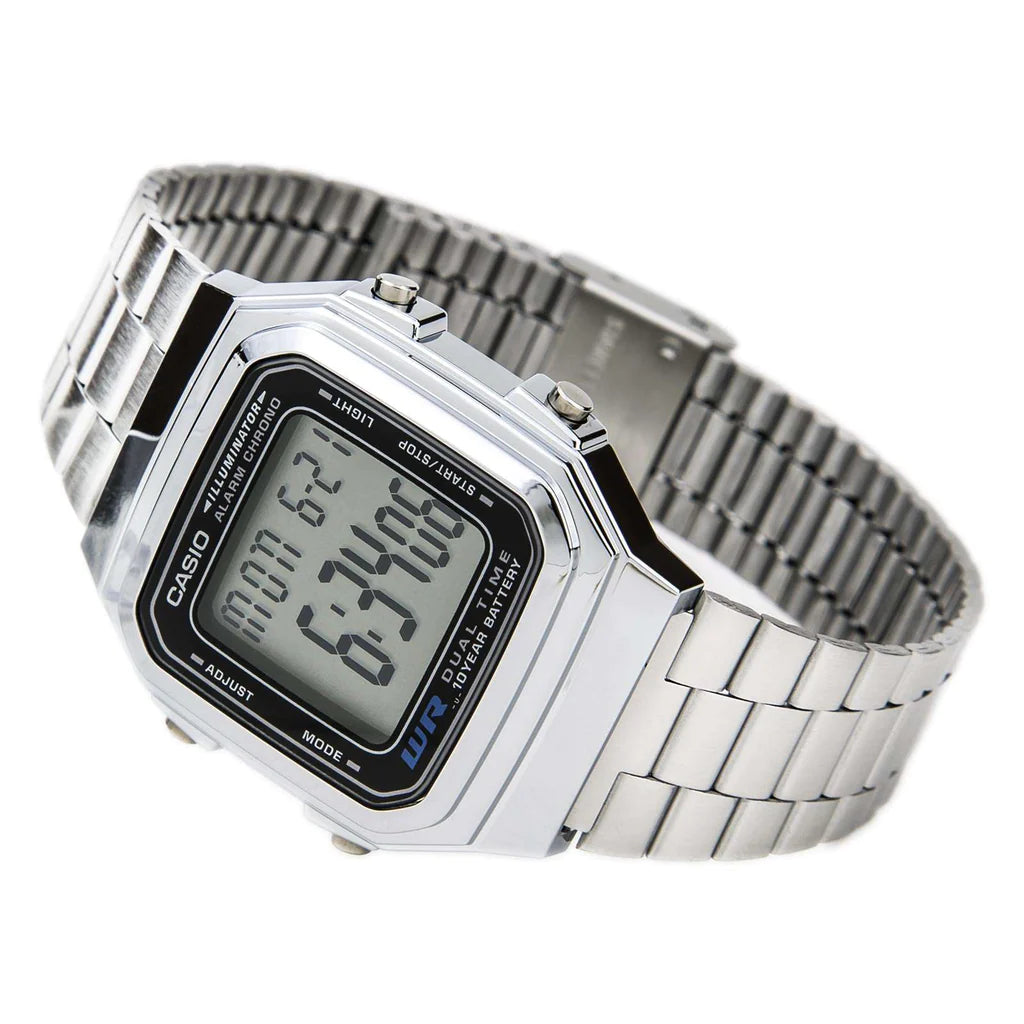 Casio A178WA-1ADF Digital Stainless Steel Alarm Chrono Dual Time Men's Watch - mzwatcheslk srilanka