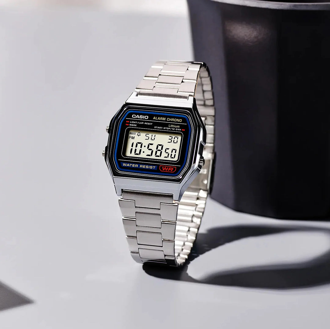 Casio A158WA-1DF Digital Stainless Steel Daily Alarm Men's Watch