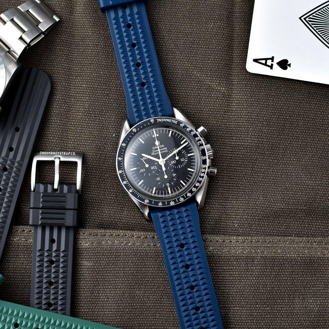 22mm Blue Premium Grade Fluoro Vulcanized Waffle Type Watch Rubber Strap Quick Release FKM Watch Band For Men’s Seiko and Other Diver’s Watch Replacement Strap