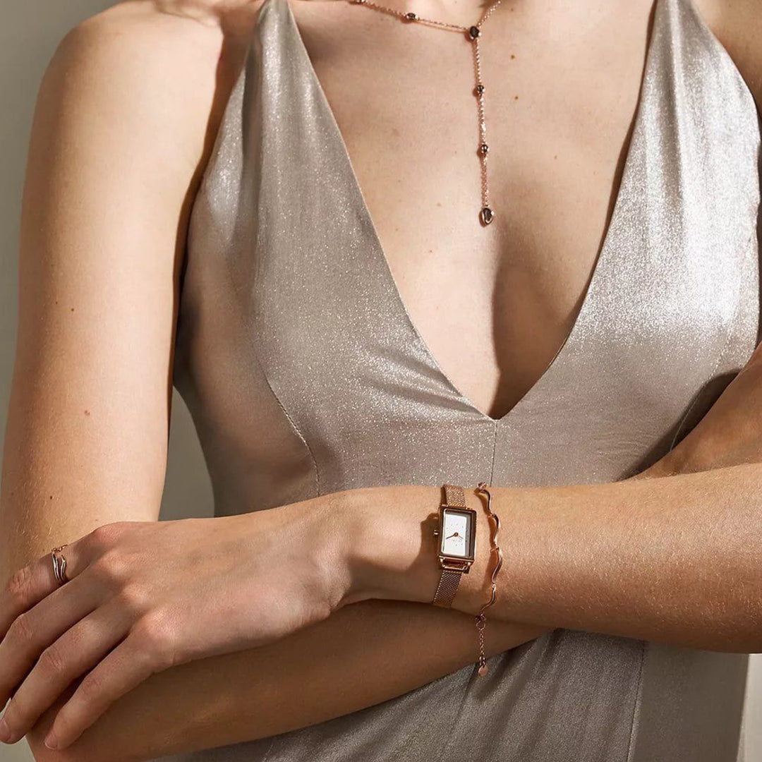 Skagen SKW3148 Hagen Micro (30mm) White Rectangular Dial / Rose Gold-Tone Stainless Steel Mesh Bracelet Women's Watch