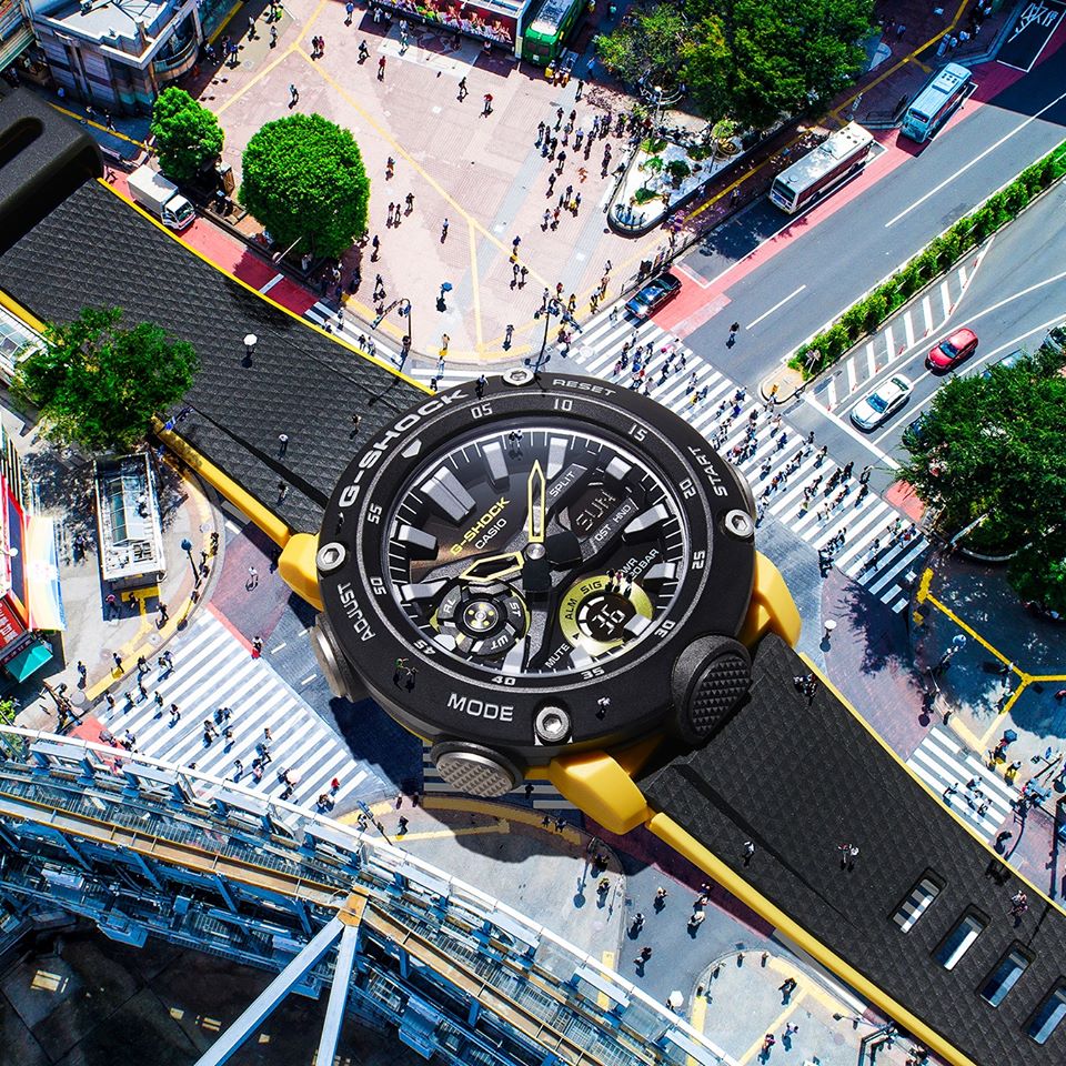 Casio G-Shock GA-2000-1A9ER Carbon Core Guard Black Yellow Rubber Strap Men's Watch