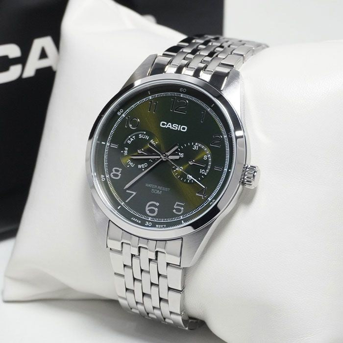 Casio Enticer MTP-E340D-3AVDF Analogue Quartz Stainless Steel Olive Green Dial Men's Watch