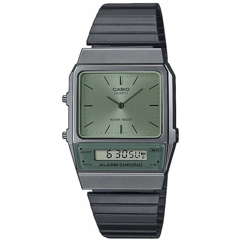 Casio AQ-800ECGG-3AEF Vintage Green Dial Black Stainless Steel Bracelet Men & Women Watches - mzwatcheslk srilanka