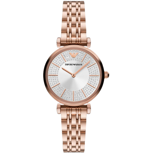 Emporio Armani AR11446 Silver Crystal Set Dial Rose Gold Stainless Steel Bracelet Women's Watch