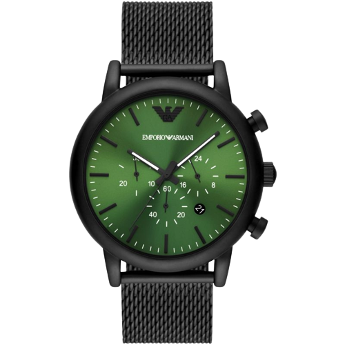 Emporio Armani AR11470 Green Dial Black Steel Mesh Bracelet Chronograph Men's Watch