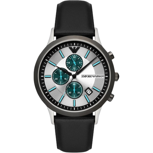 Emporio Armani AR11473 Chronograph Silver Dial Black Leather Strap Men's Watch