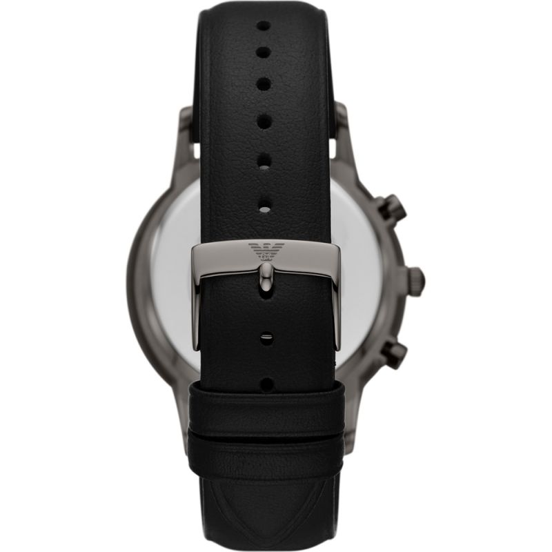 Emporio Armani AR11473 Chronograph Silver Dial Black Leather Strap Men's Watch