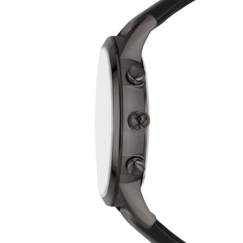 Emporio Armani AR11473 Chronograph Silver Dial Black Leather Strap Men's Watch