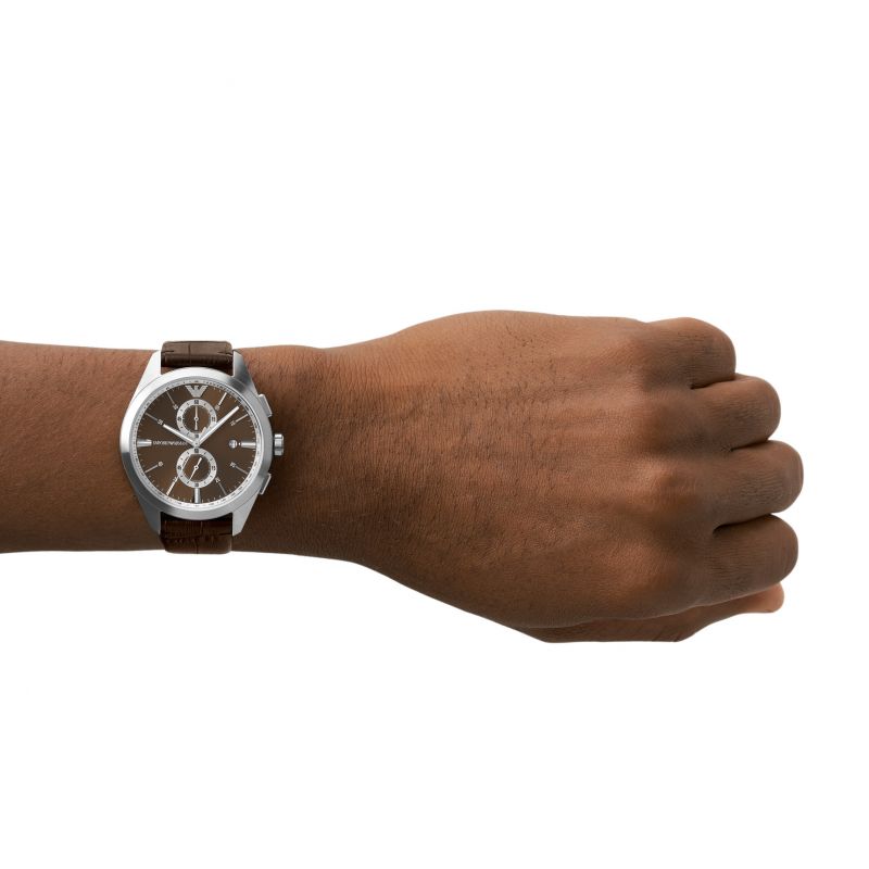 Emporio Armani AR11482 Brown Dial Brown Leather Strap Chronograph Men's Watch