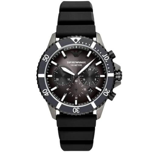 Emporio Armani AR11515 Black Chronograph Dial Black Silicone Strap