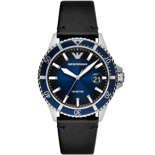 Emporio Armani AR11516 Blue Dial Black Leather Strap Men's Watch