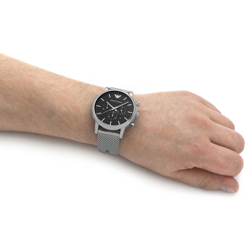 Emporio Armani AR1808 Black Chronograph Dial Steel Mesh Bracelet Men's Watch