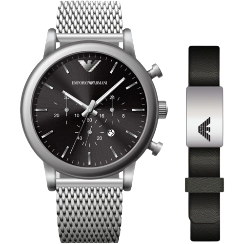 Emporio Armani AR80062SET Watch and Bracelet Gift Set Black Chronograph Dial Men's Watch