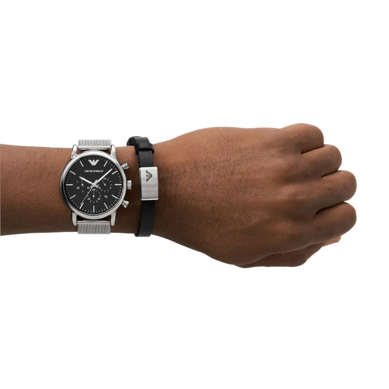 Emporio Armani AR80062SET Watch and Bracelet Gift Set Black Chronograph Dial Men's Watch