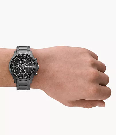 Armani Exchange AX2454 46mm Black Chronograph Dial Gunmetal Stainless Steel Bracelet Men's Watch