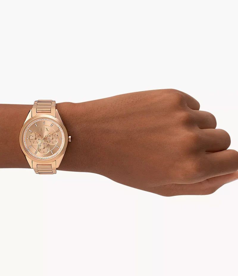 Armani Exchange AX5658 Rose Gold Crystal Set Dial Rose Gold PVD Plated Bracelet Women's Watch