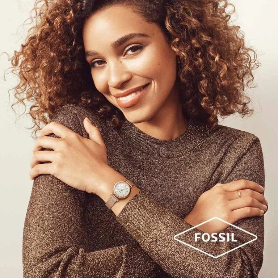 Fossil Carlie ES4433 Mother-of-Pearl Dial Rose Gold Mesh Bracelet Women's Watch