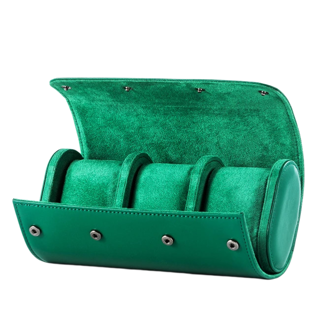 3 Slots Luxury Green Watch Storage Box/ Roll Travel Case Chic Portable Vintage Leather