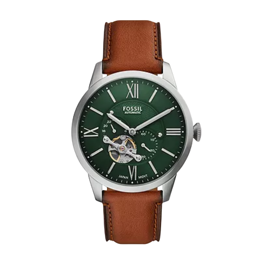 Fossil ME3265 Townsman Automatic Multi-Function Green Dial Brown Leather Strap Men's Watch