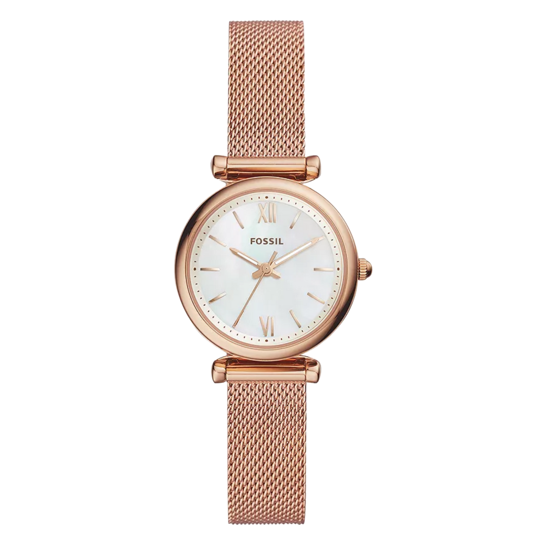 Fossil Carlie ES4433 Mother-of-Pearl Dial Rose Gold Mesh Bracelet Women's Watch