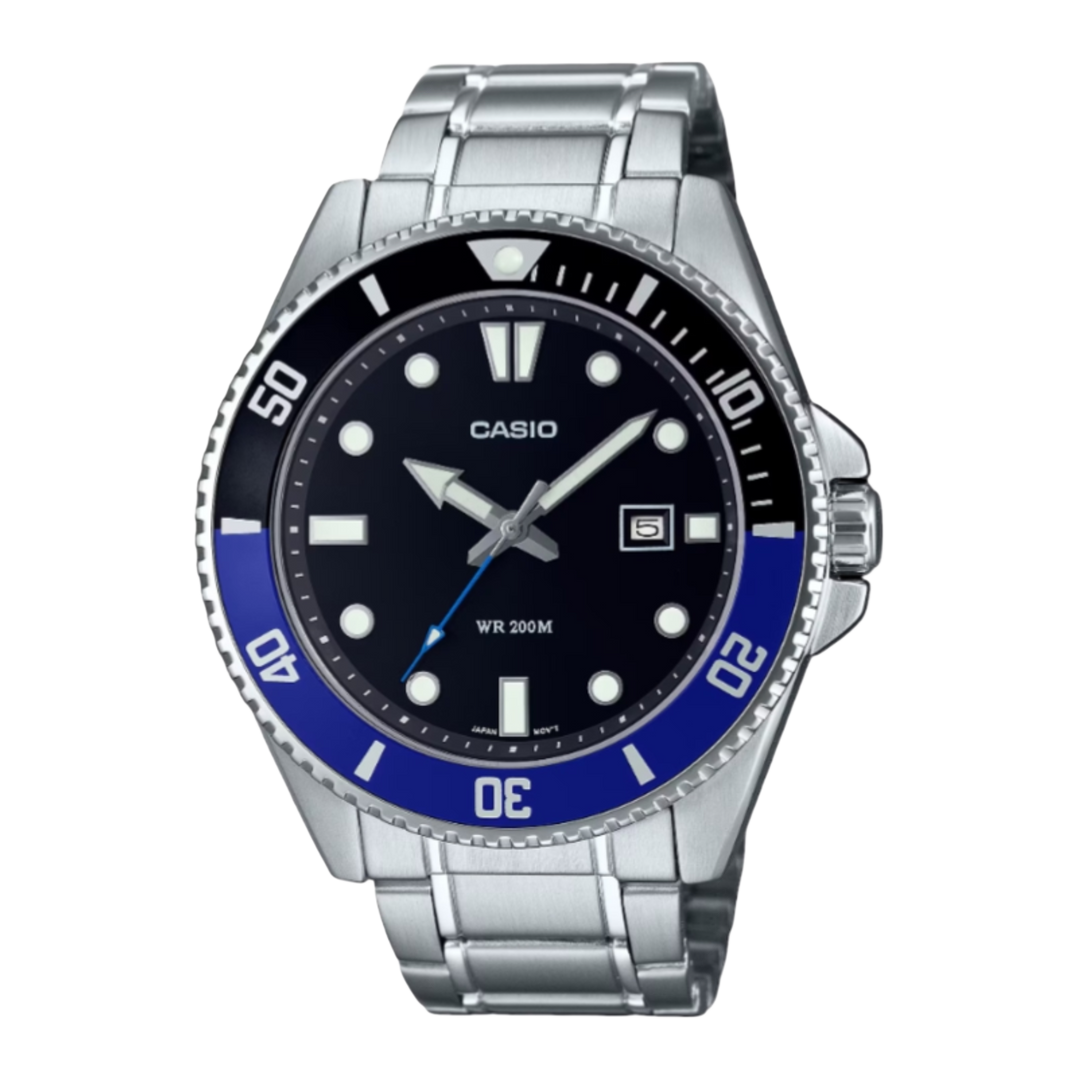 Casio Enticer Duro Diver MDV-107D-1A2V Analogue Quartz Stainless Steel Strap Black Dial Men's Watch