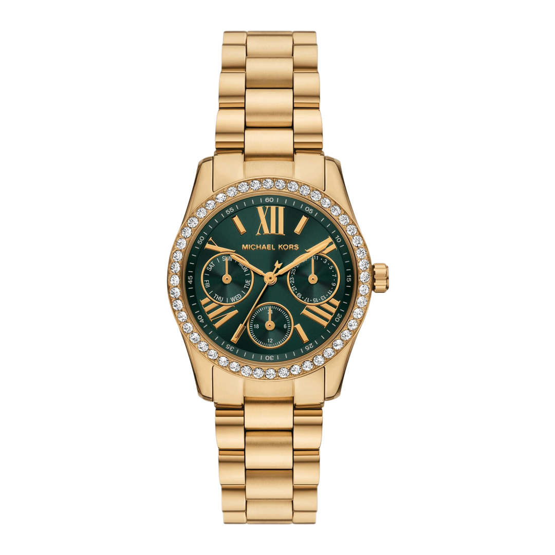 Michael Kors Lexington MK4924 Lux Multifunction (34mm) Green Dial / Gold PVD Stainless Steel Bracelet Women's Watch