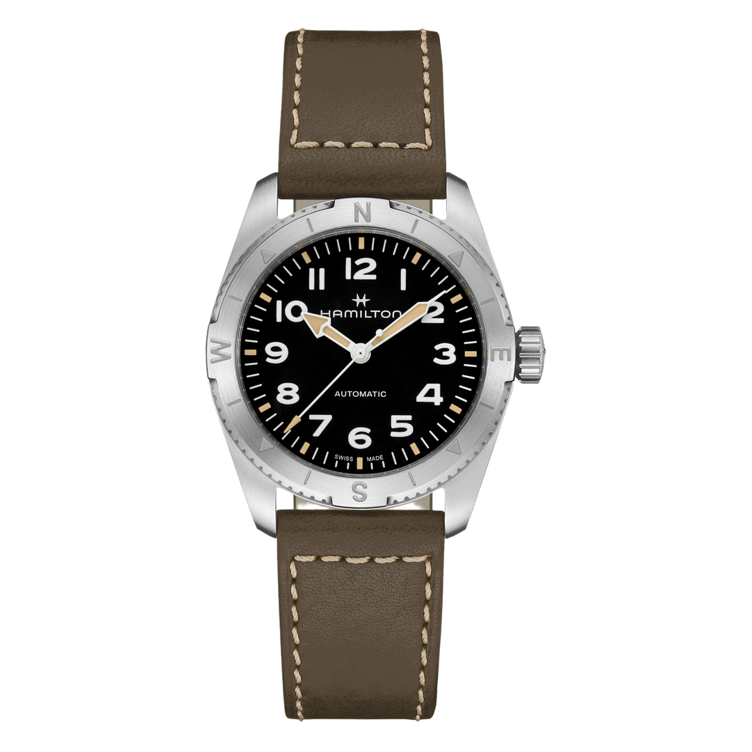 Hamilton Khaki Field Expedition H70225830 Automatic (37mm) Black Dial / Green Leather Strap Men's Watch