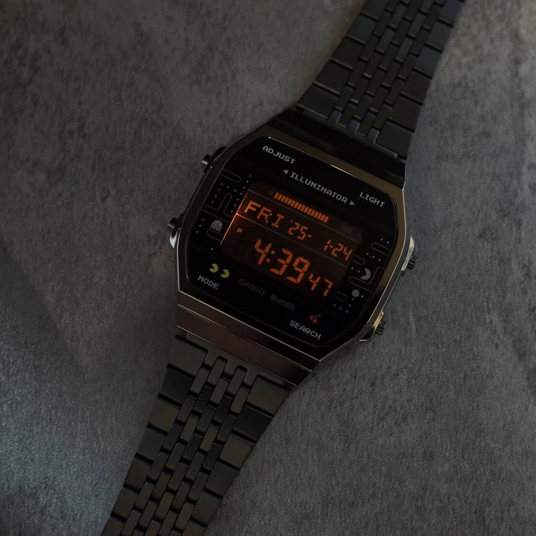 Casio x PAC-Man Collaboration ‘Special Edition’ Vintage Illuminator ABL-100WEPC-1BDR Bluetooth (37.9mm) Digital Black Dial Stainless Steel Bracelet Unisex Watch