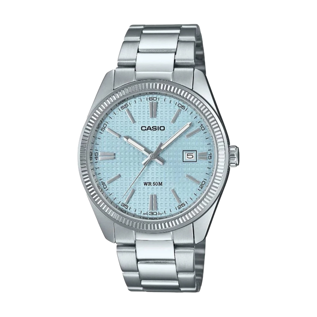 Casio MTP-1302PE-2AVEF Quartz (38.5mm) ‘PRX Powermatic Ice-Blue Waffle Dial Inspired / Stainless Steel Bracelet Men's Watch