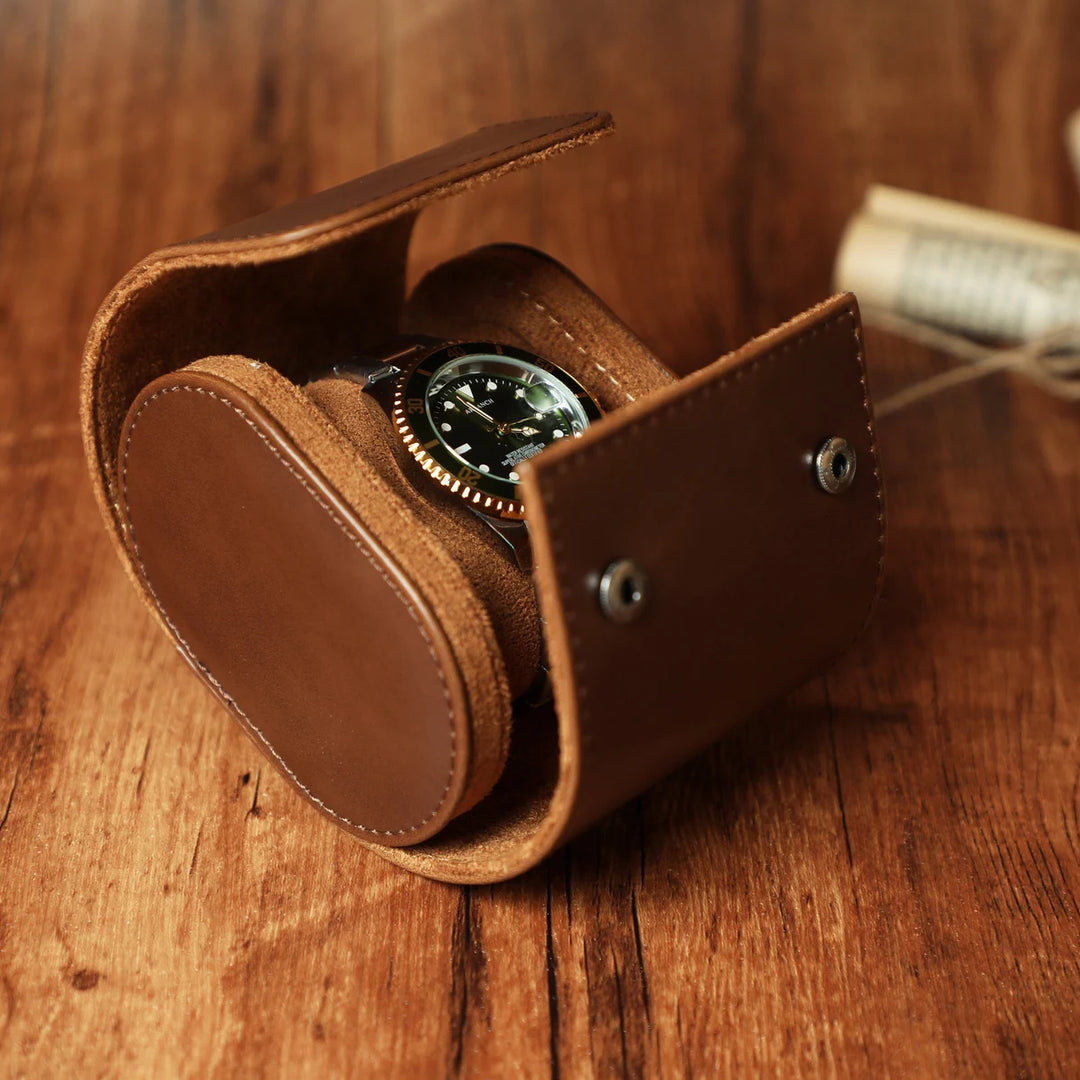 1 Slot Brown Luxury Watch Storage Box/ Roll Travel Case Chic Portable Vintage Leather