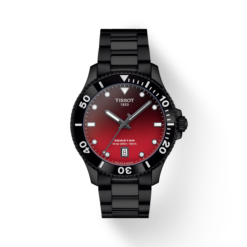 Tissot T1204103342100 Seastar 1000 40mm Gradient Red Dial /Black PVD Stainless Steel Bracelet Men's Watch