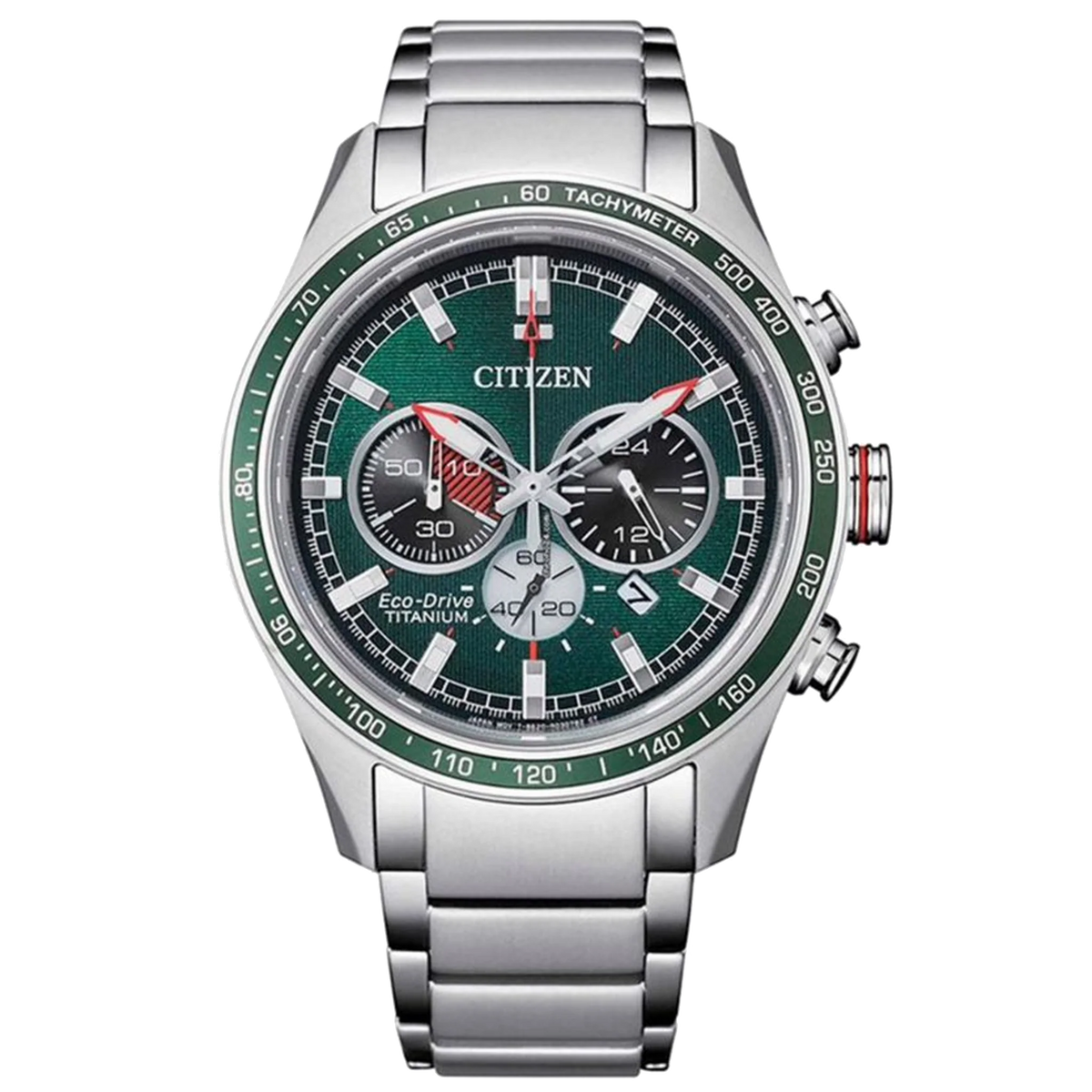 Citizen CA4497-86X Super Titanium Chronograph Eco Drive Green Dial